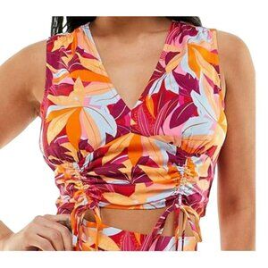 Floral Tropical Top String Tie Adjustable Orange Pink Juniors Size S JJ2051